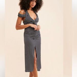 NWT For Love and Lemons Beth midi dress polka dot rayon slip bias Revolve M
